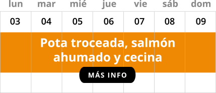 Pota troceada, salmón ahumado y cecina